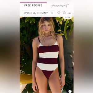 NWT Beach Riot Calista Merlot striped ribbed White One-Piece large